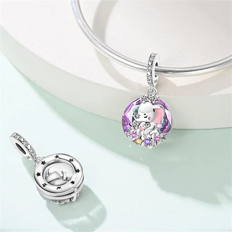 Charm Pendant Éléphant Maman et Bébé en Cristal