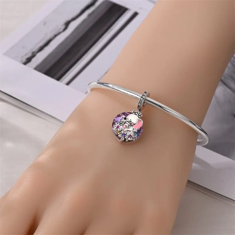 Charm Pendant Éléphant Maman et Bébé en Cristal