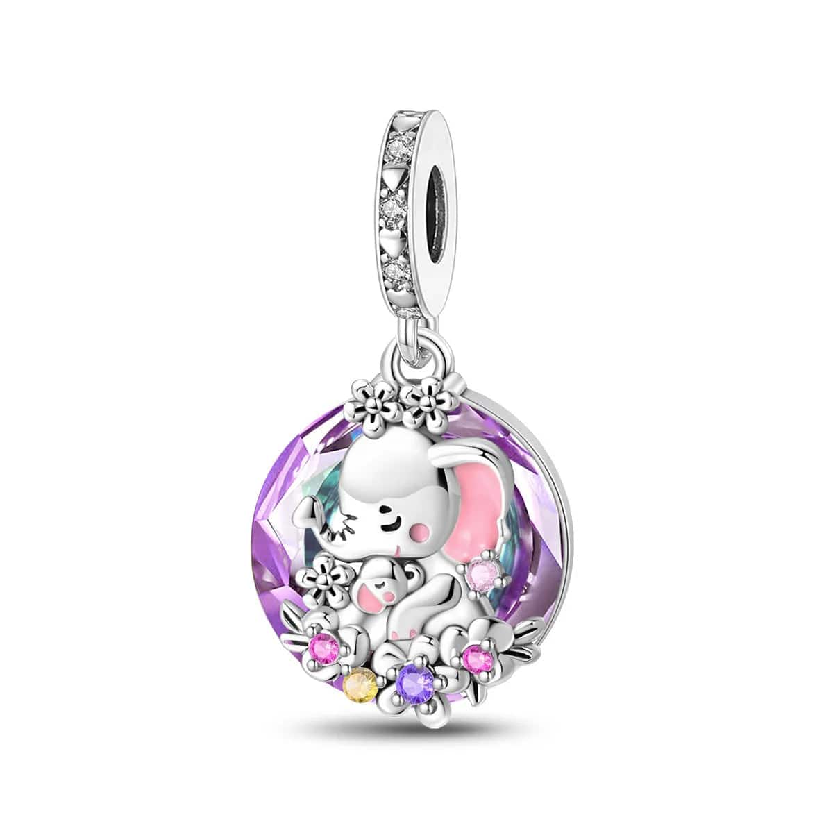 Charm Pendant Éléphant Maman et Bébé en Cristal