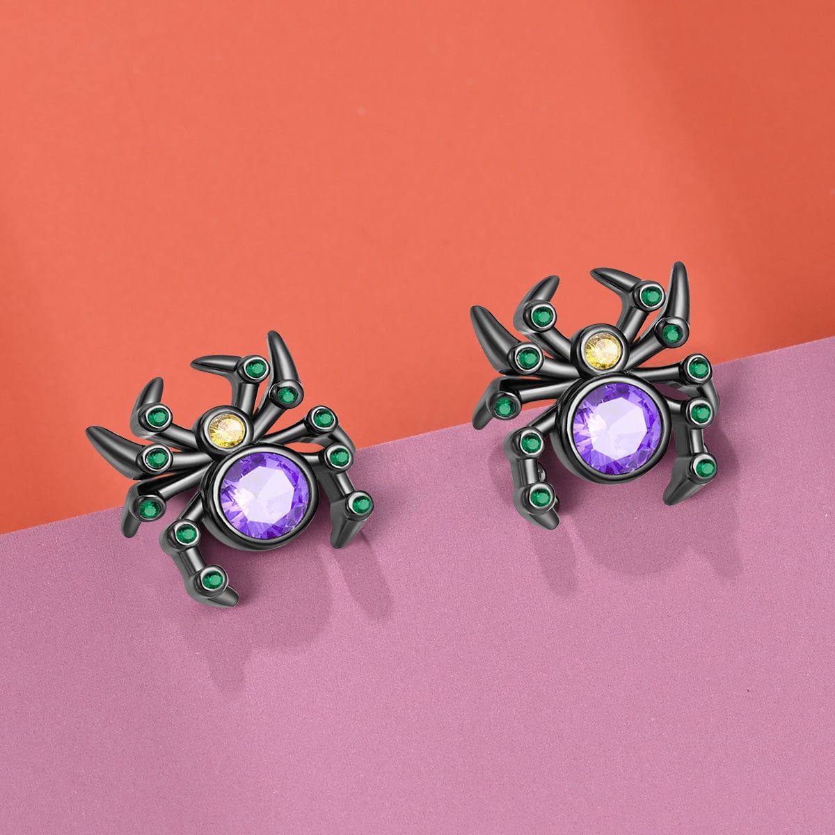 Boucles d'Oreilles Araignée Mystique aux Pierres Violettes et Vertes