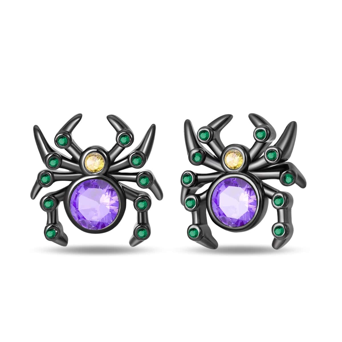 Boucles d'Oreilles Araignée Mystique aux Pierres Violettes et Vertes