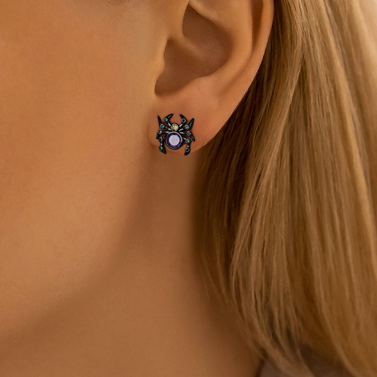 Boucles d'Oreilles Araignée Mystique aux Pierres Violettes et Vertes