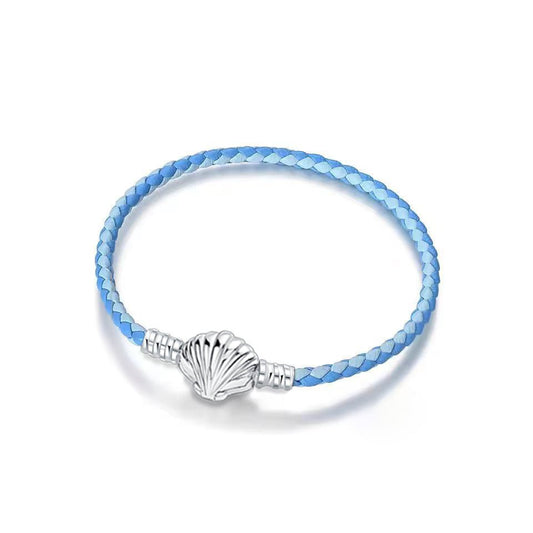 Bracelet en Cuir Tressé Bleu Océan avec Fermoir Coquillage