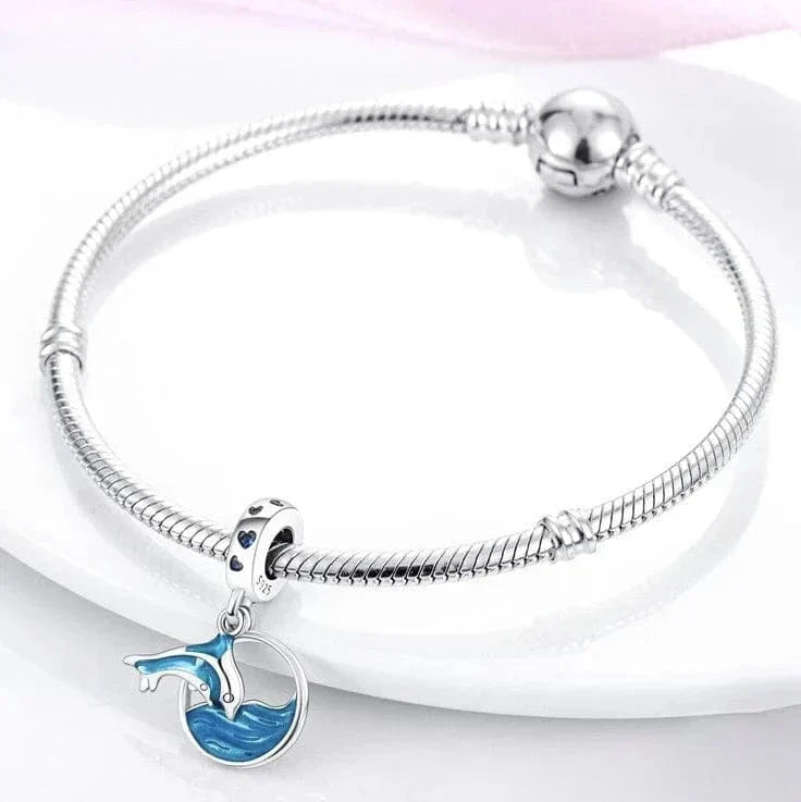 Charm Pendant Dauphin Bleu et Mer Océan