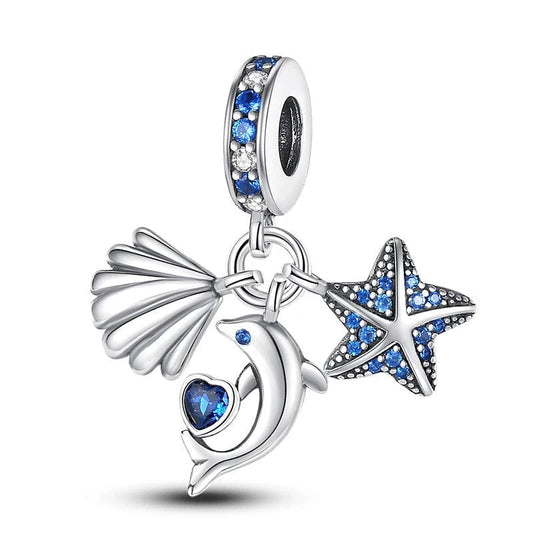 Charm Triple Pendant Poisson, Étoile de Mer et Coquillage