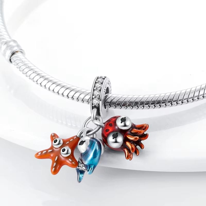Charm Triple Pendant Pieuvre, Poisson et Étoile de Mer