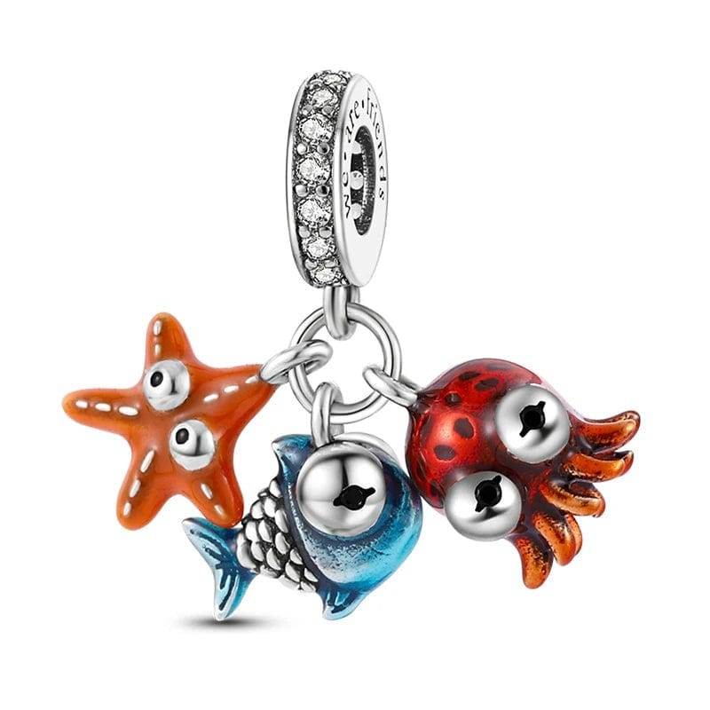 Charm Triple Pendant Pieuvre, Poisson et Étoile de Mer