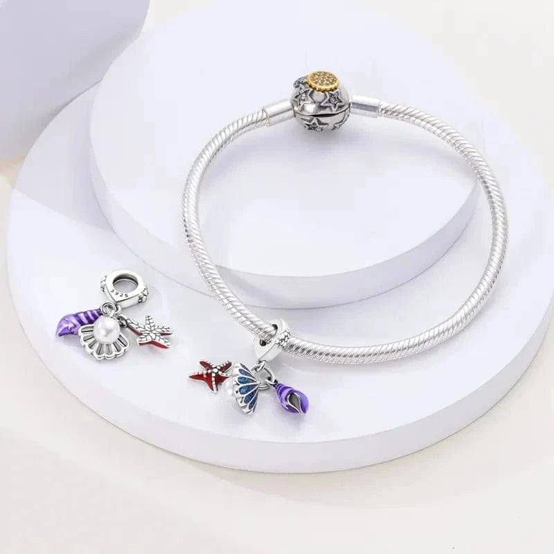 Charm Triple Pendant Coquillage et Étoile de Mer Océan