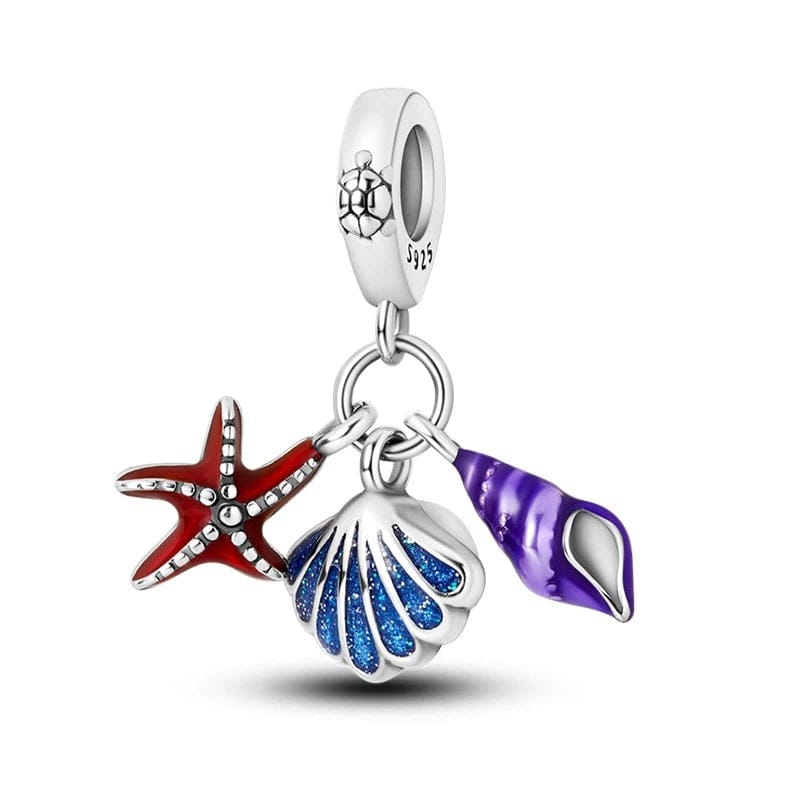 Charm Triple Pendant Coquillage et Étoile de Mer Océan