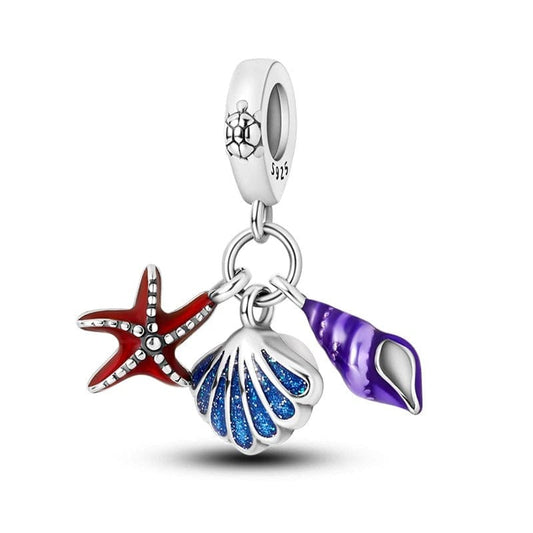 Charm Triple Pendant Coquillage et Étoile de Mer Océan