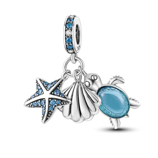 Charm Triple Pendant Étoile de Mer, Coquillage et Tortue Marine