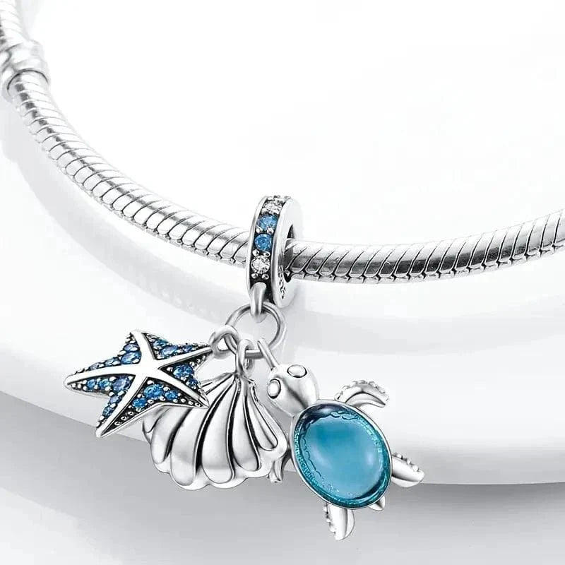 Charm Triple Pendant Étoile de Mer, Coquillage et Tortue Marine
