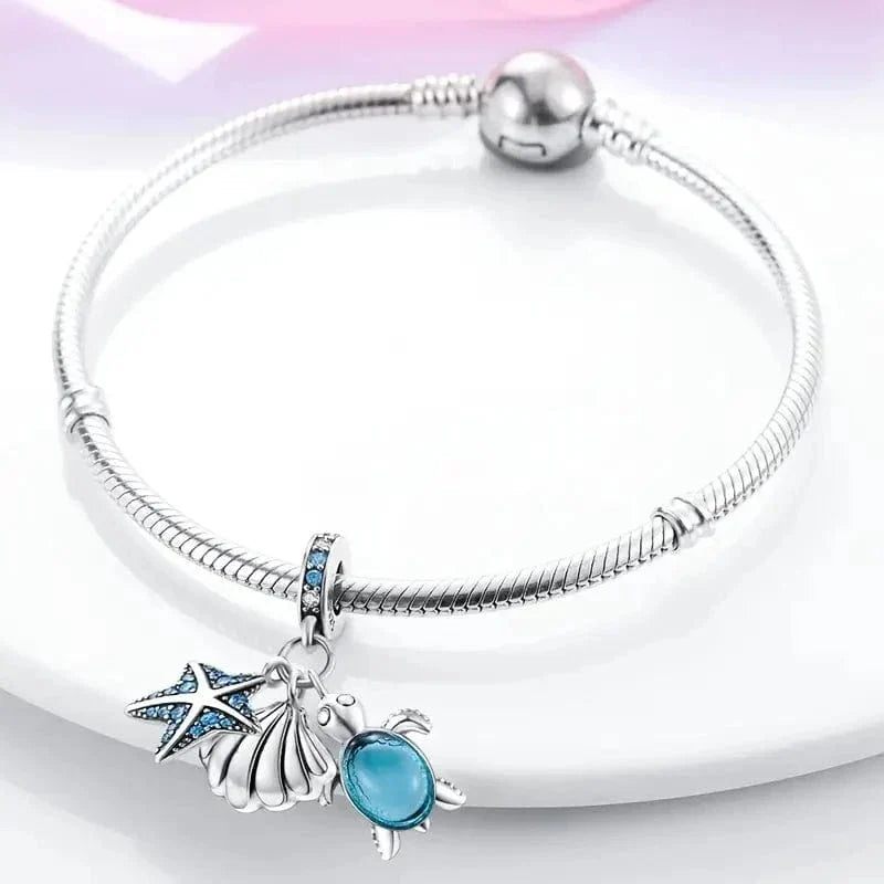 Charm Triple Pendant Étoile de Mer, Coquillage et Tortue Marine
