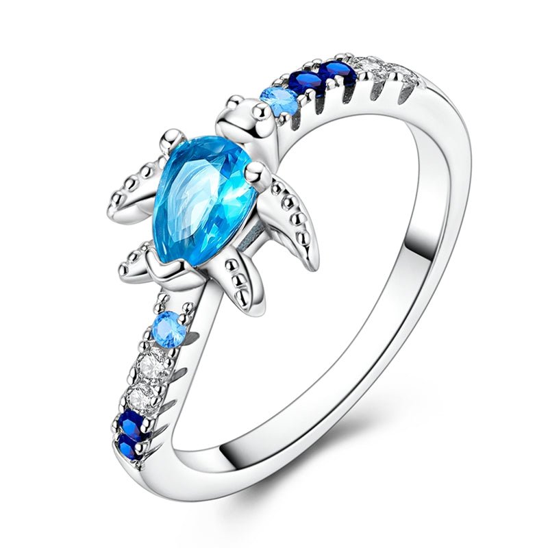 Bague Tortue Océan au Cristal Bleu