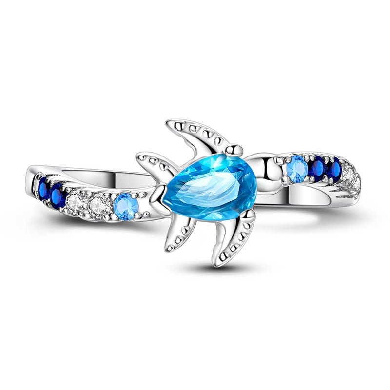 Bague Tortue Océan au Cristal Bleu