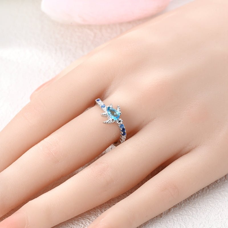 Bague Tortue Océan au Cristal Bleu