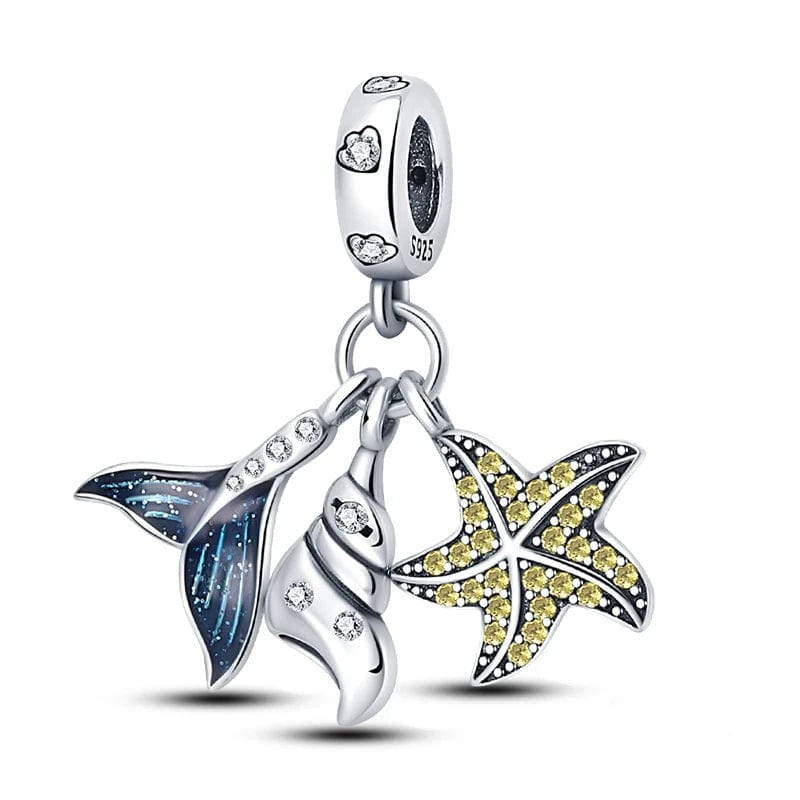 Charm Triple Pendant Queue de Baleine et Étoile de Mer Océan