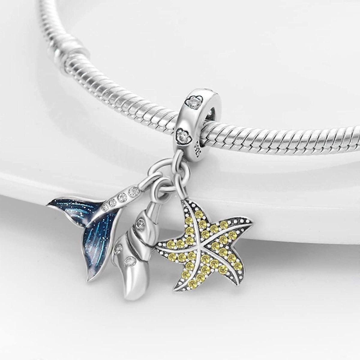 Charm Triple Pendant Queue de Baleine et Étoile de Mer Océan