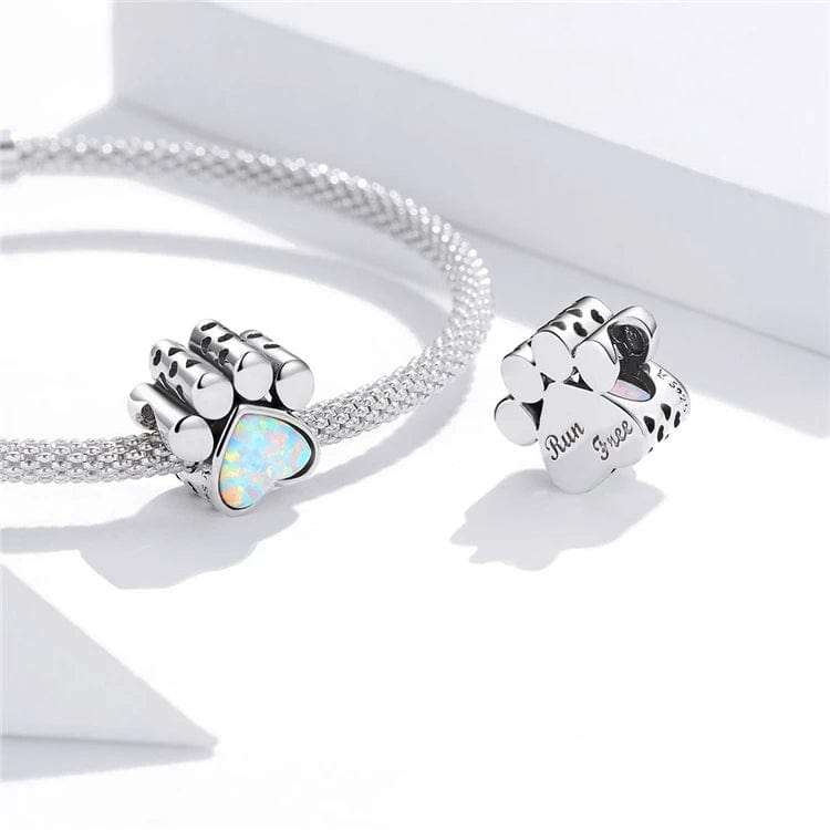 Charm Cœur Opale Empreinte de Patte