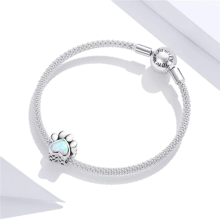Charm Cœur Opale Empreinte de Patte