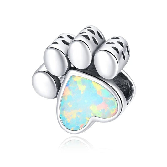 Charm Cœur Opale Empreinte de Patte