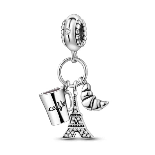 Charm Pendant Paris Tour Eiffel, Croissant et Café