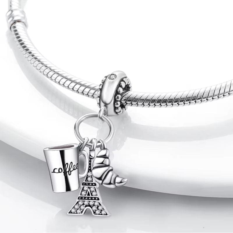 Charm Pendant Paris Tour Eiffel, Croissant et Café