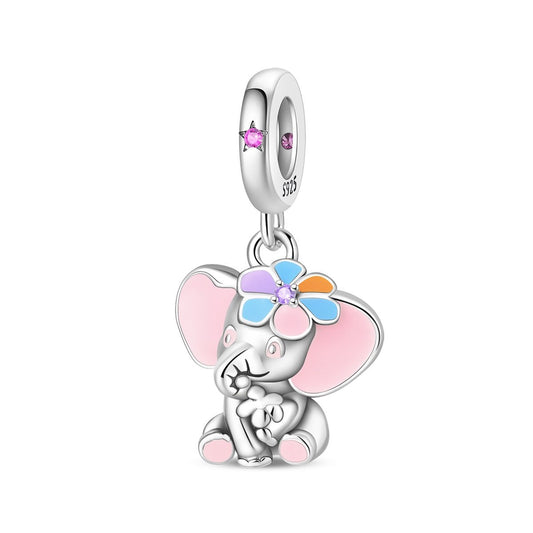 Charm Pendant Éléphant Fleuri Pastel