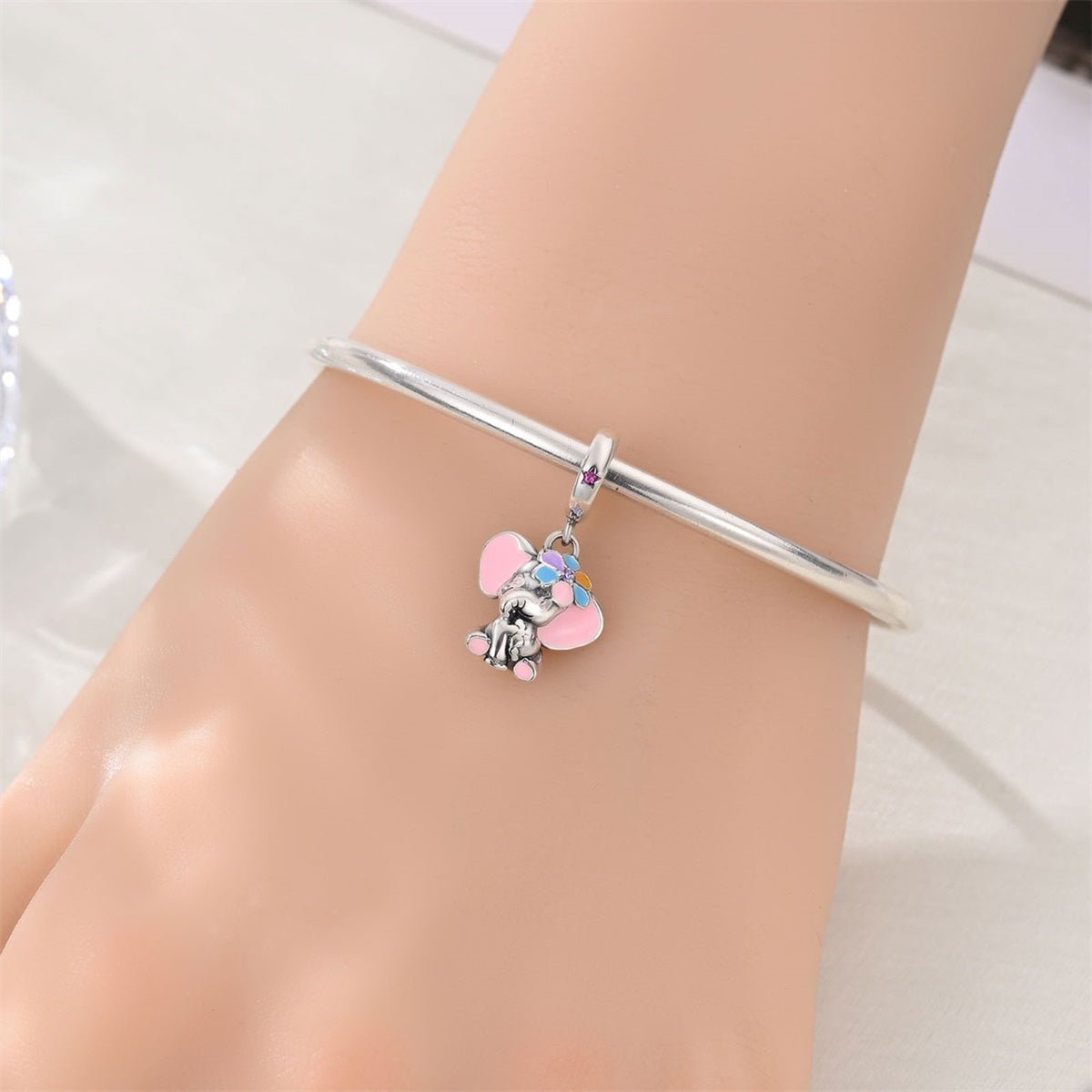 Charm Pendant Éléphant Fleuri Pastel