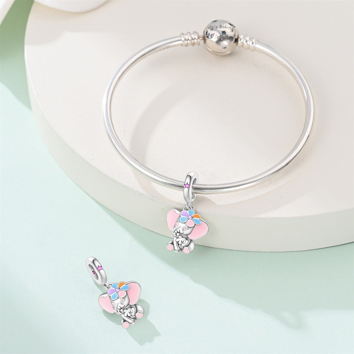 Charm Pendant Éléphant Fleuri Pastel