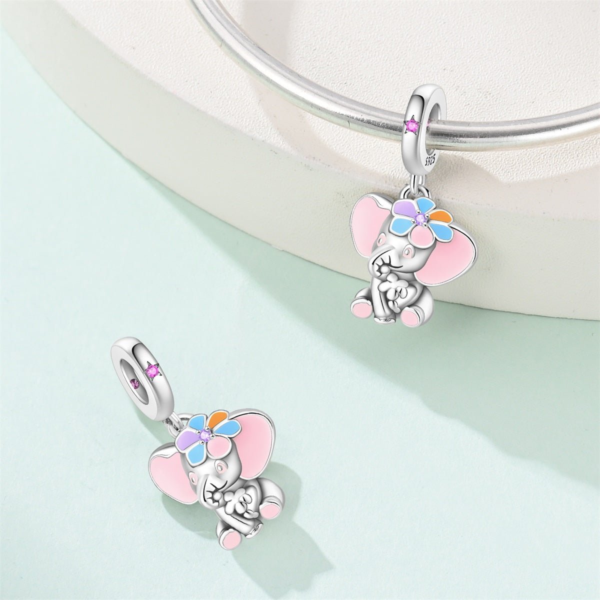 Charm Pendant Éléphant Fleuri Pastel