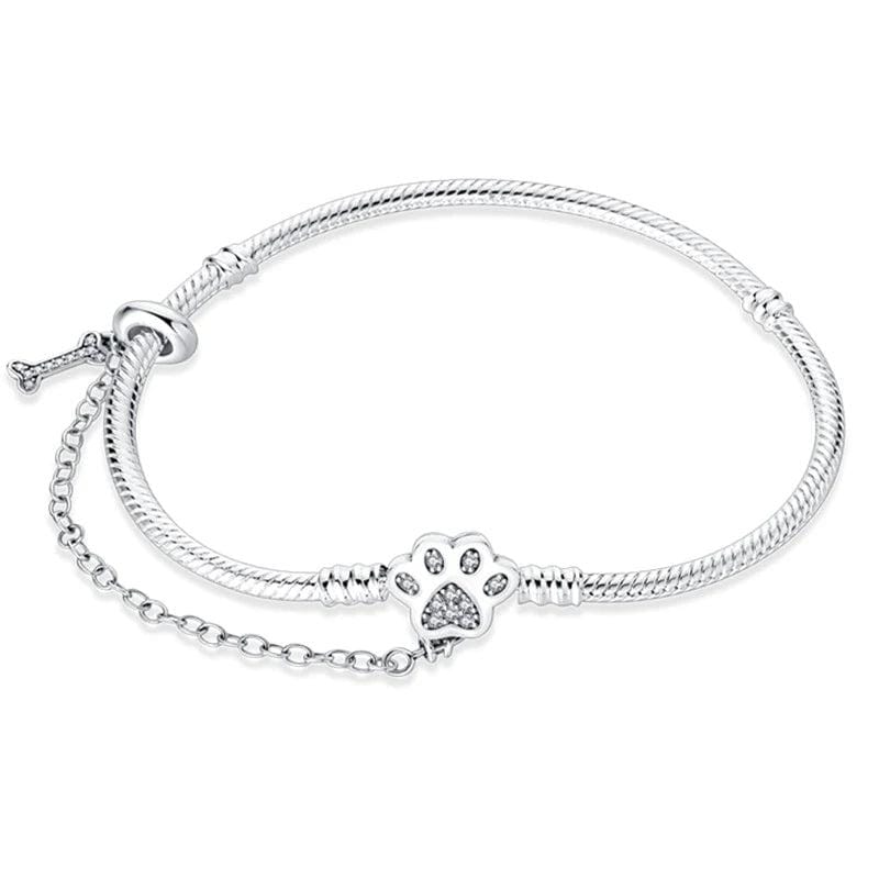 Bracelet à Charms Empreinte de Patte avec Os et Chaîne de Sécurité