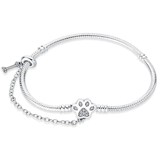 Bracelet à Charms Empreinte de Patte avec Os et Chaîne de Sécurité