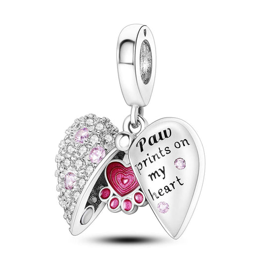 Charm Pendant Paw Prints on My Heart