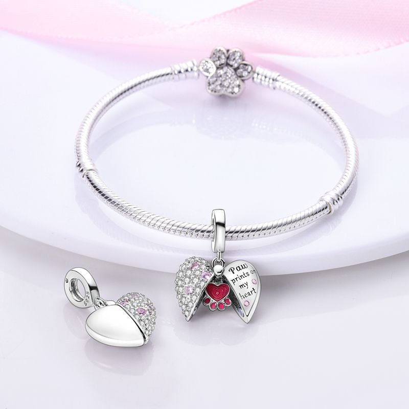 Charm Pendant Paw Prints on My Heart