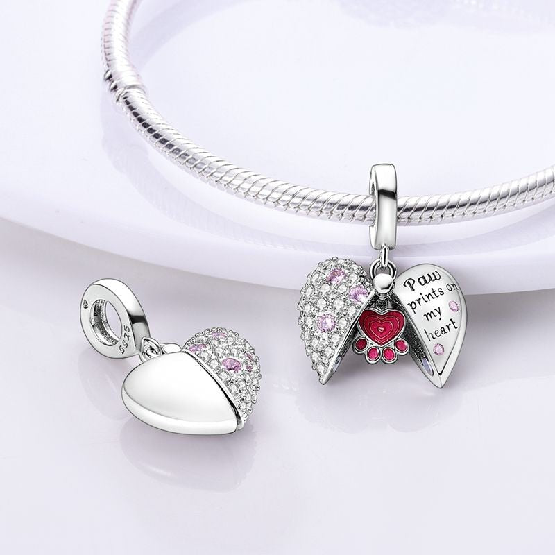 Charm Pendant Paw Prints on My Heart