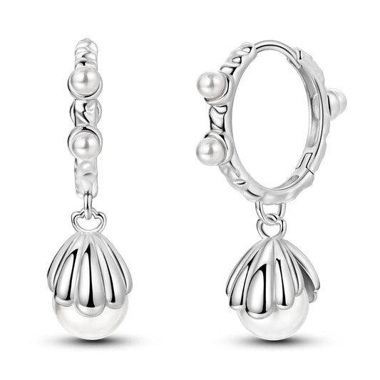 Créoles Pendantes Perle au Motif Coquillage Floral