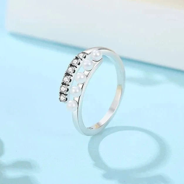 Bague Réglable Perle et Zircon – Design Double Rangée