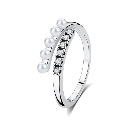 Bague Réglable Perle et Zircon – Design Double Rangée