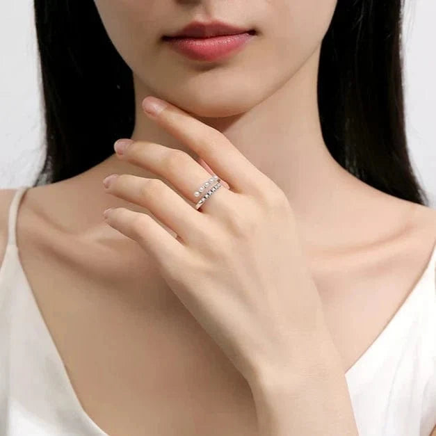Bague Réglable Perle et Zircon – Design Double Rangée