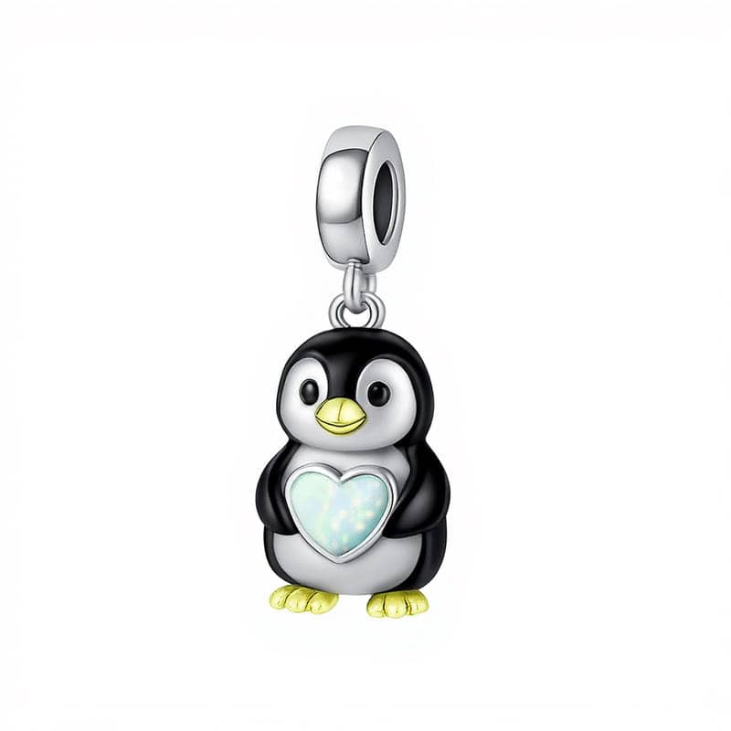 Charm Pendant Pingouin avec Pierre en Forme de Cœur
