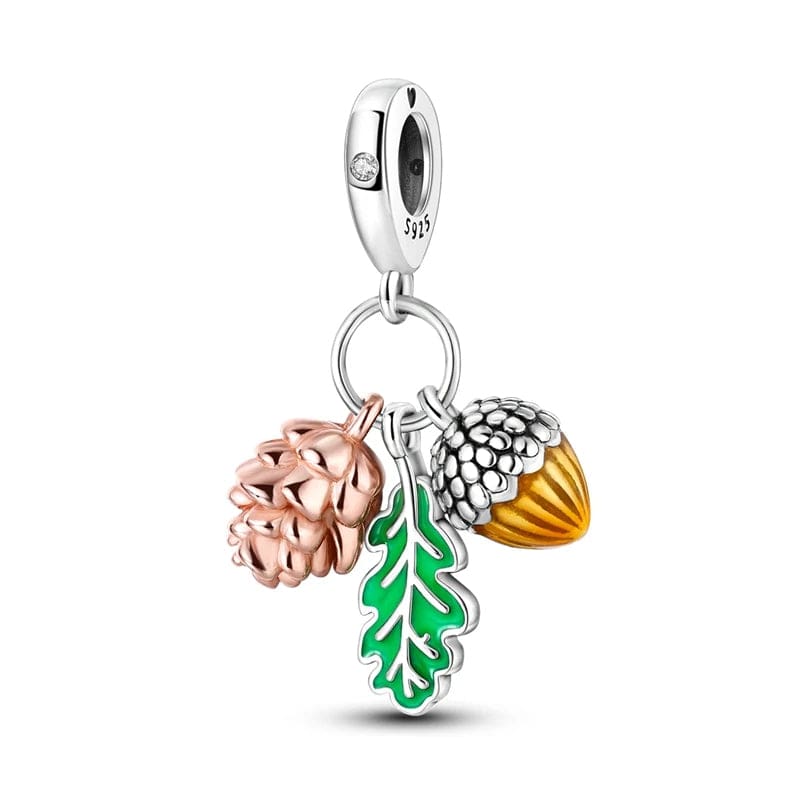 Charm Triple Automne Pomme de Pin, Feuille et Gland