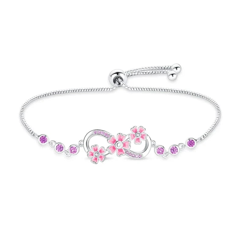 Bracelet Infini Fleur Rose avec Pierres Scintillantes