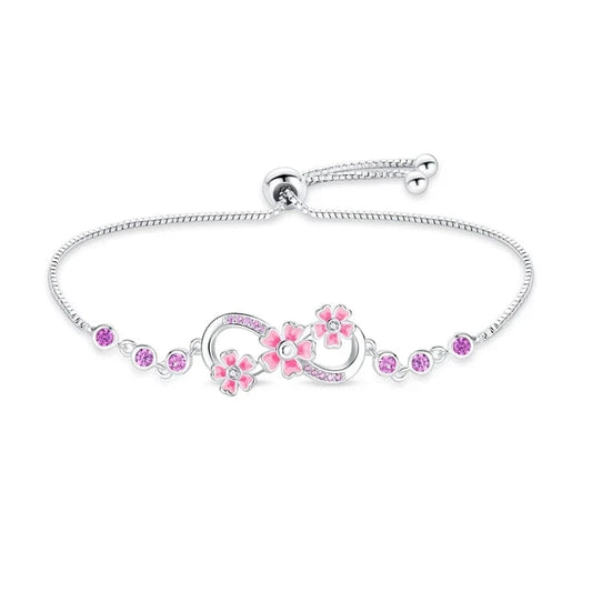 Bracelet Infini Fleur Rose avec Pierres Scintillantes