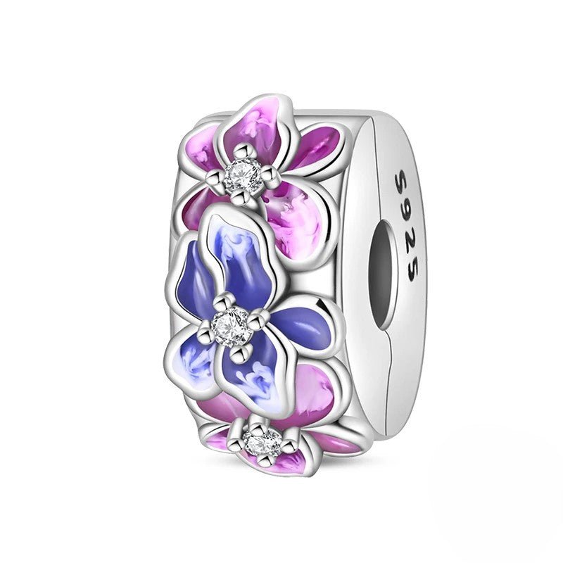 Charm Clip Floral Fleurs Roses et Bleues