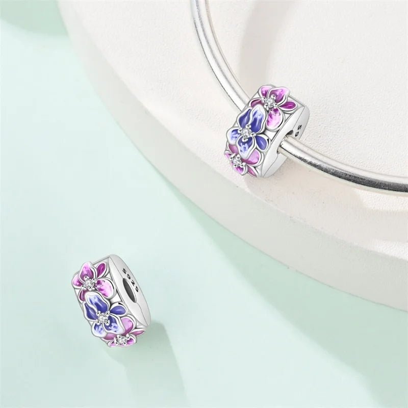 Charm Clip Floral Fleurs Roses et Bleues