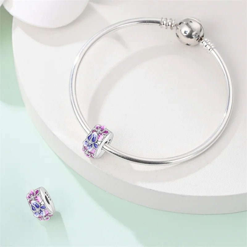 Charm Clip Floral Fleurs Roses et Bleues