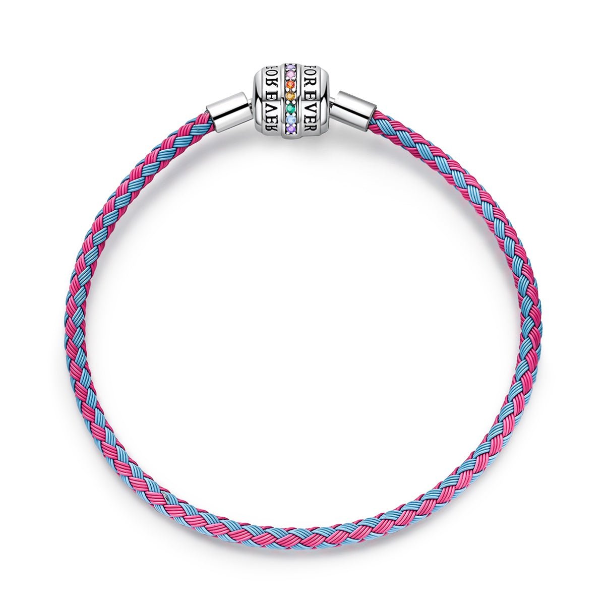 Bracelet en Cuir Tressé Rose et Bleu avec Fermoir Forever