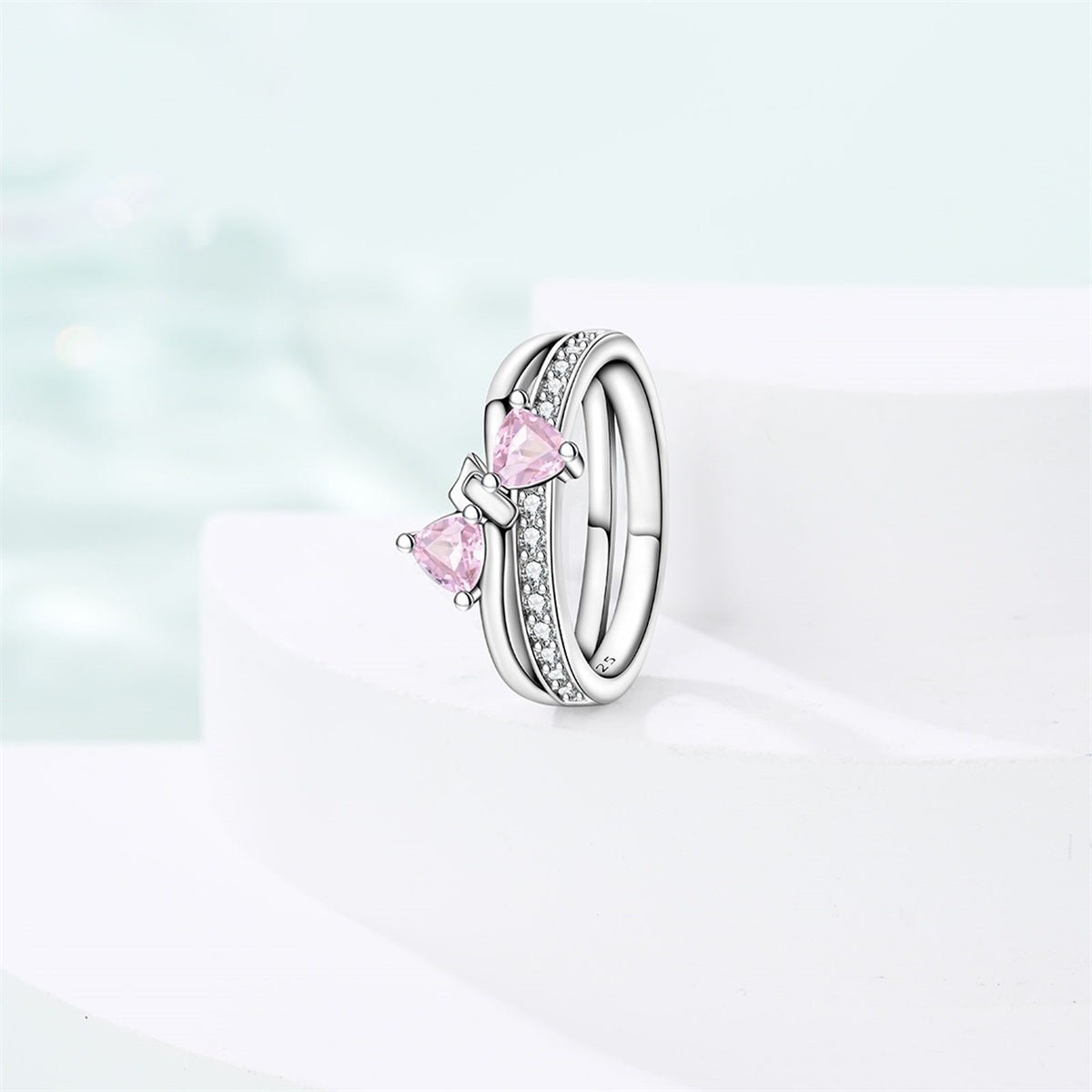 Bague Nœud Rose et Pierres