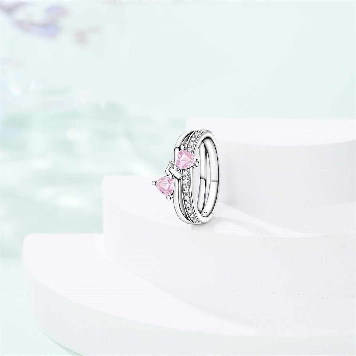 Bague Nœud Rose et Pierres